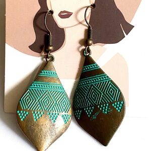 Vintage Copper Green Patina Bohemian Style Earrings